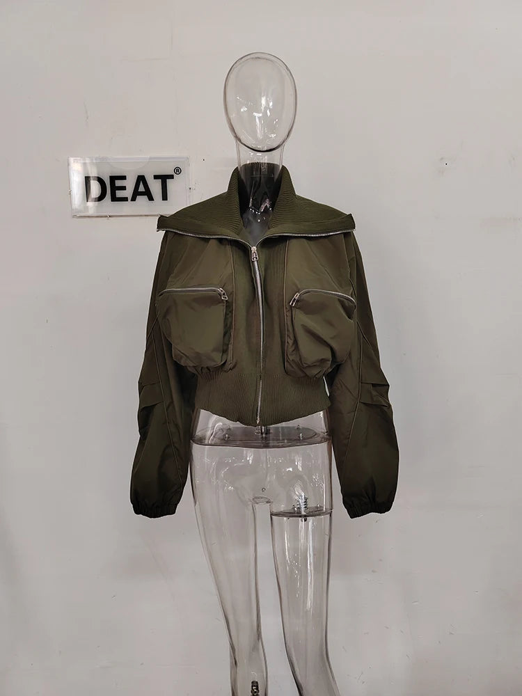 DEAT Fashion Women's Jackets Big Lapel Long Sleves Waist Retraction Zipper 3D Pockets Decoration Coats Spring 2025 New 7AB1819