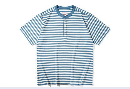 American Retro Sea Soul Shirt 270g Heavy Cotton T-shirt Men's Casual Round Neck Short Sleeve T-shirt Striped Base T-shirt