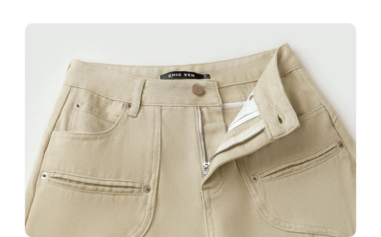 CHIC VEN Women Jeans Solid Loose Casual New Split Wide Leg Denim Pant Workwear Female Trousers Spring Autumn 2025