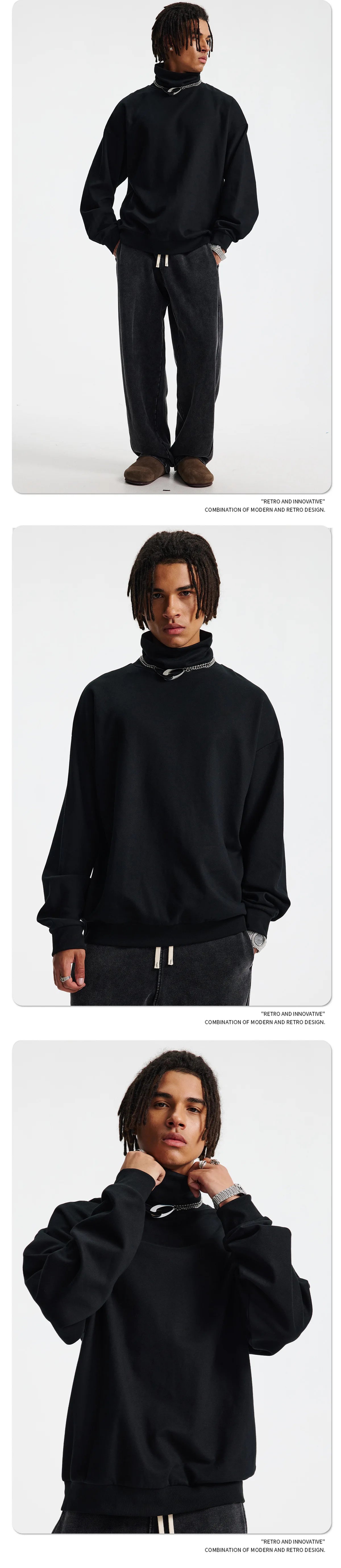 Custom LOGO Men's 305G Spring  Autumn New Cotton Polyester Turtleneck Casual Warm  High Elastic Couple Long Sleeve T-Shirt