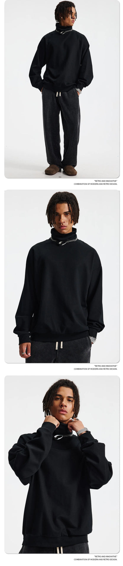 Custom LOGO Men's 305G Spring  Autumn New Cotton Polyester Turtleneck Casual Warm  High Elastic Couple Long Sleeve T-Shirt