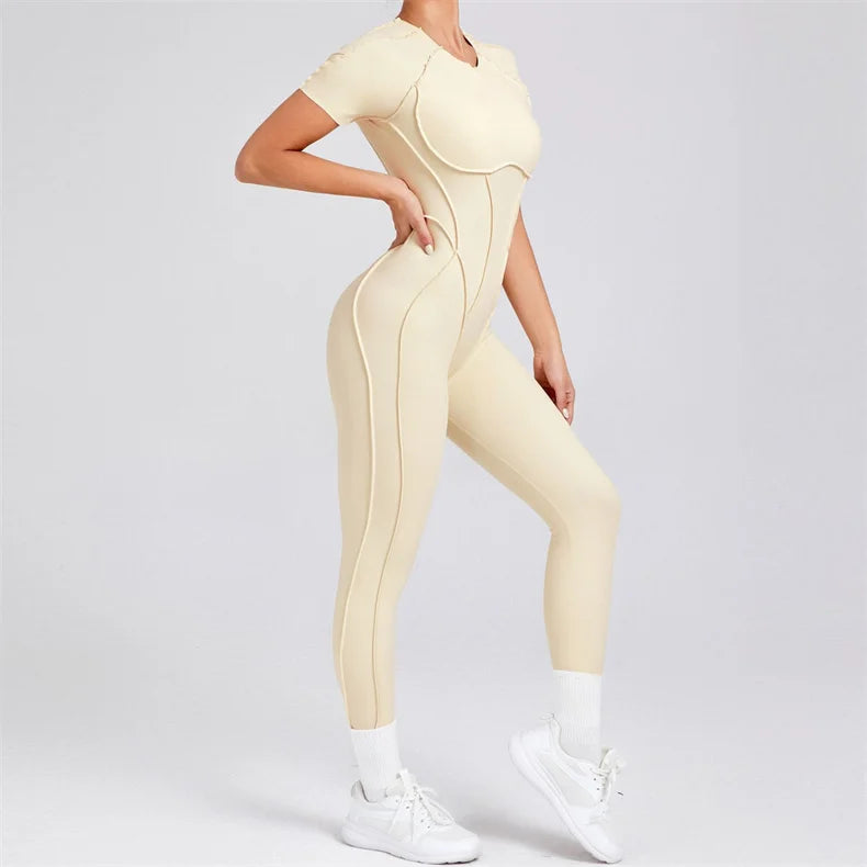 TRY TO BN Sport Jumpsuit Short Sleeves Backless Fitness Yoga Pant Workout Bodysuit One Piece Sportswear Tights Women Gym Clothes