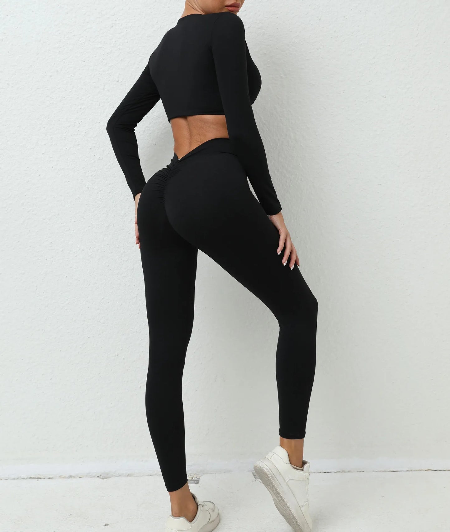 Yoga Set Women Clothes Workout Set 2 Pieces Sportswear Gym Clothing Fitness Long Sleeve Crop Top High Waist Leggings Sports Suit