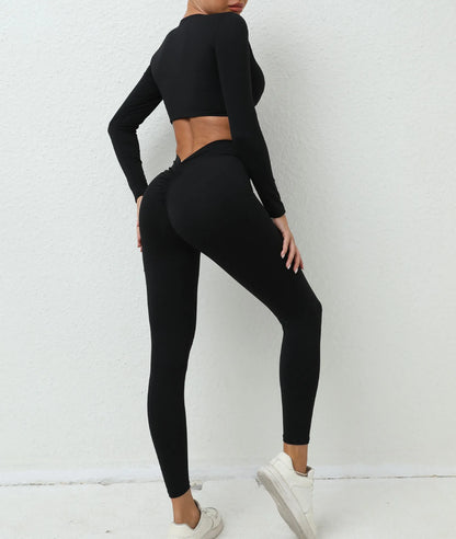 Yoga Set Women Clothes Workout Set 2 Pieces Sportswear Gym Clothing Fitness Long Sleeve Crop Top High Waist Leggings Sports Suit
