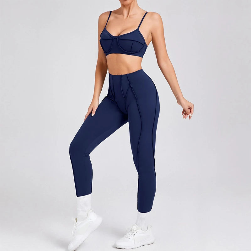 Hearuisavy 2025 New Style 2Pcs Sports Suit Women Workout Bra Suit Running Gym High Waist Legging Quick Dry Tight Yoga Clothing