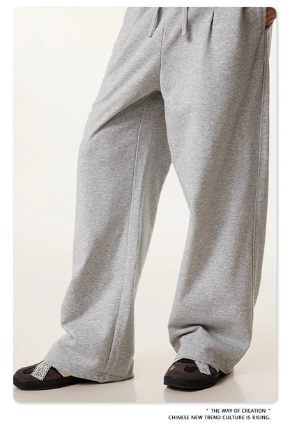 Custom LOGO Men's 2025 Summer 280G American Neutral Wind Splicing Double Waist Wide Leg Pants Sports Straight Couple Sweatpants