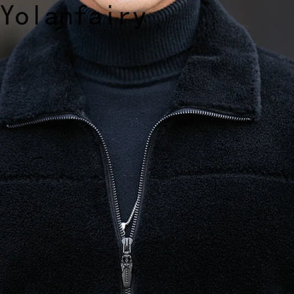 YOLANFAIRY Genuine Leather Men Sheep Sheared Grain Lamb Fur Coat Men Real Woolen Jackets Men's Clothing Mens Fur Jacket Coat