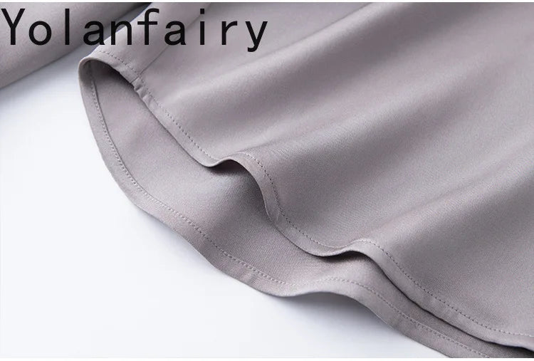 YOLANFAIRY 93% Natural Mulberry Silk Shirts Woman 2026 Stand Collar Long Sleeve Blouse Women Elegant White Shirt OL Ladies Tops