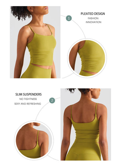 Fashion New Women Sports Tops Side Pleats Sexy Yoga Bras Suspender Nylon Elastic Women Workout Vest Gym Bra Tops Girl Sportswear