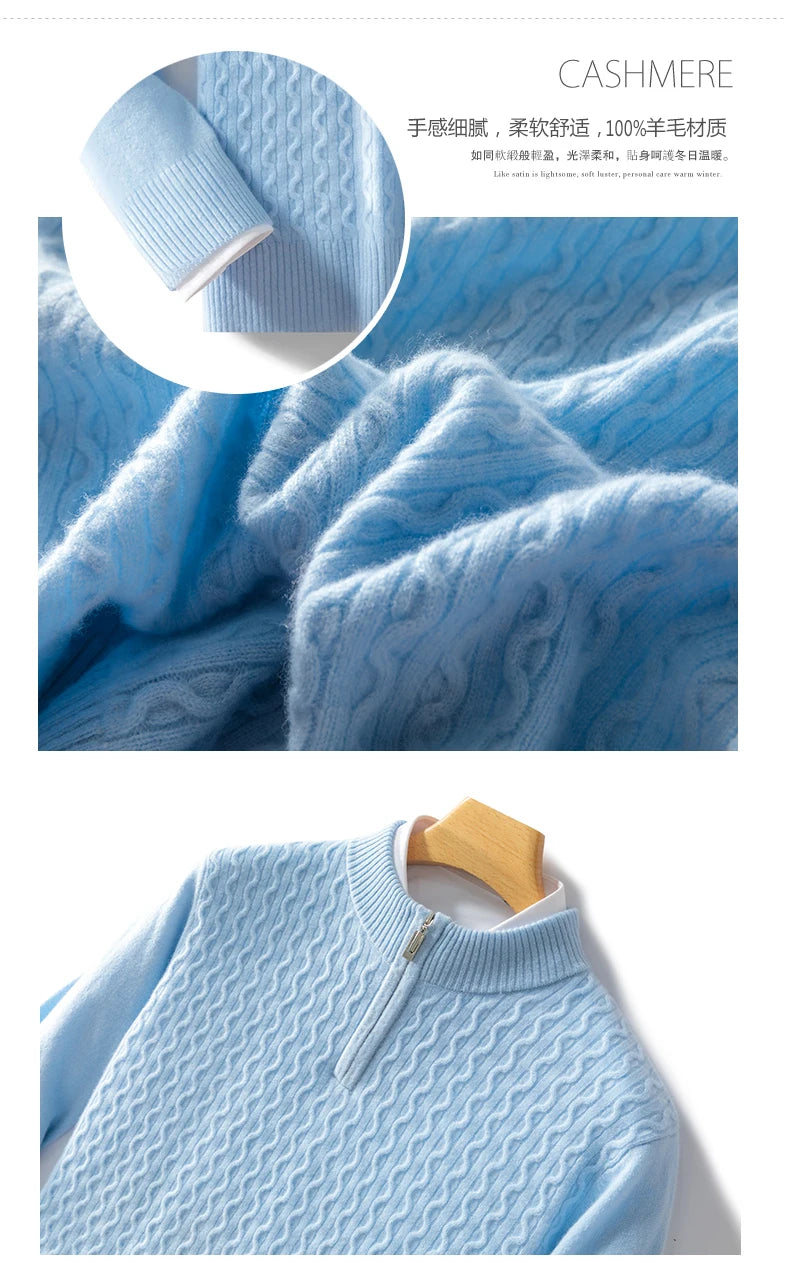 2024 Autumn Winter New Men's Half-High-Neck Thick 100% Pure Wool Sweater Long-Sleeved Business Warm Cashmere Bottoming Shirt Top