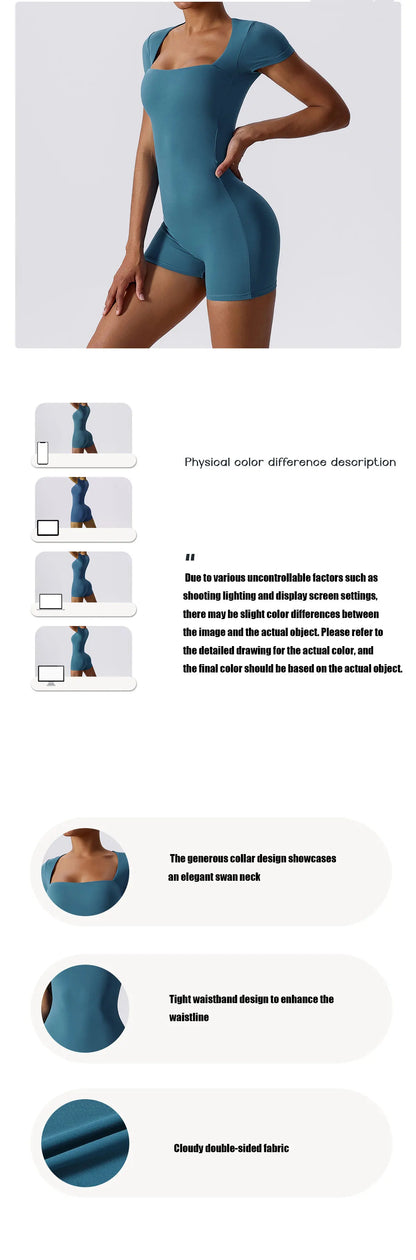 Summer Yoga Suit Women's Short One Piece Sports Suit Short Sleeve Gym Clothes Push Up Training Fitness Yoga Bodysuit Sportswear