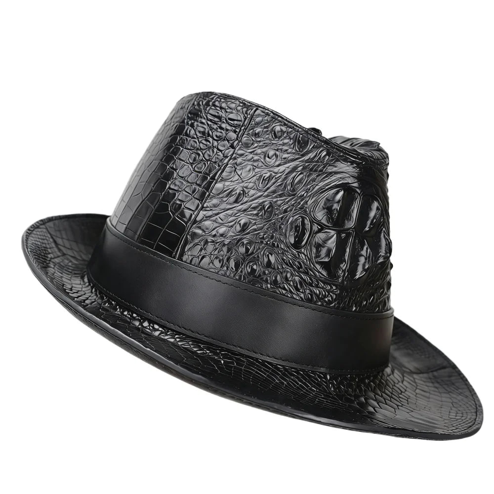 Authentic crocodile leather men's wide-brimed hat exotic style real crocodile leather men's magician foldable hat cowboy hat