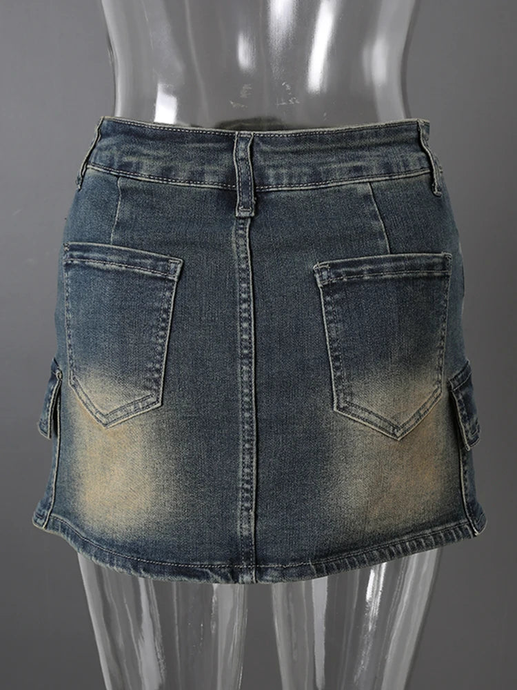 DEAT Fashion Slim-fit Anti-exposure A-line Skirt Women's High-waisted Bodycon Denim Mini Skirts Summer New
