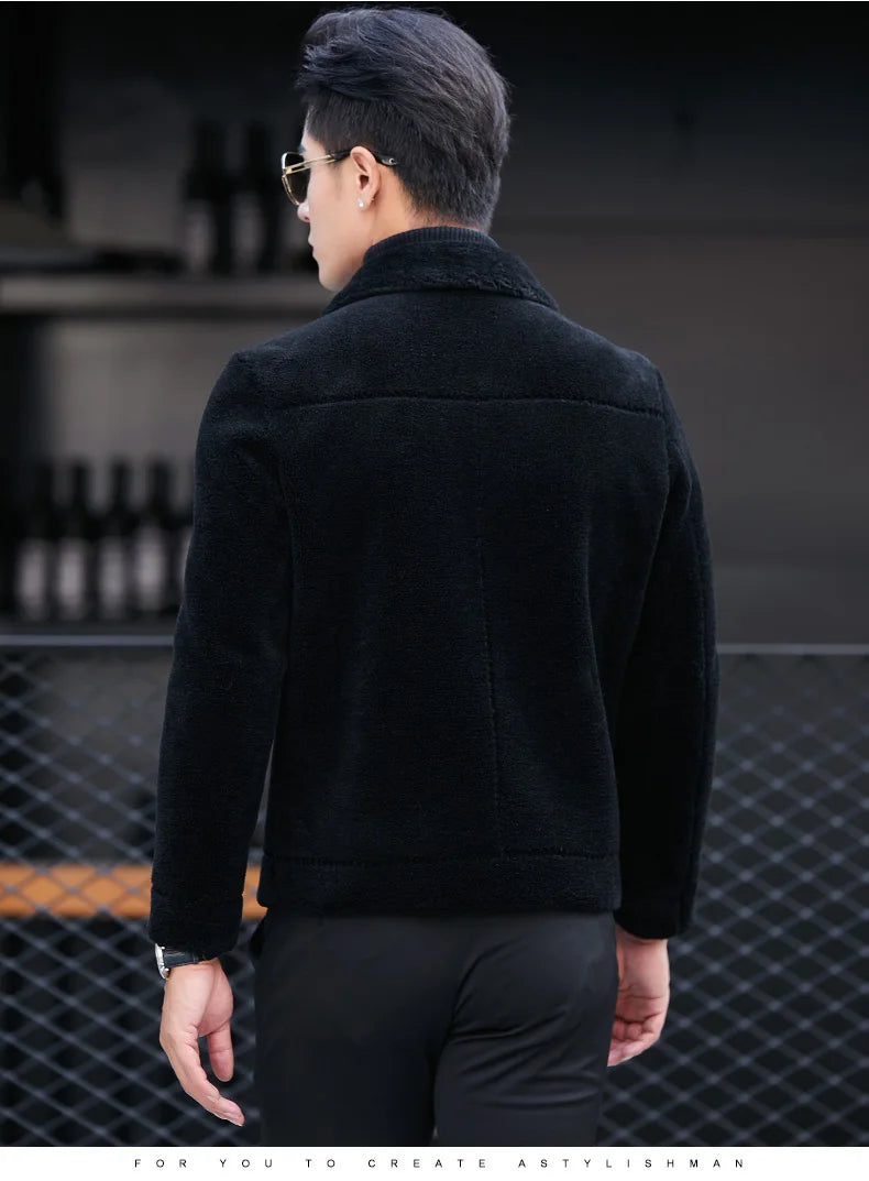 YOLANFAIRY Genuine Leather Men Sheep Sheared Grain Lamb Fur Coat Men Real Woolen Jackets Men's Clothing Mens Fur Jacket Coat