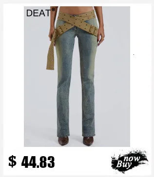 DEAT Fashion Dirty Dyed Jeans Women's High Waist Loose Straight Wide Leg Denim Pants Summer New 7A609