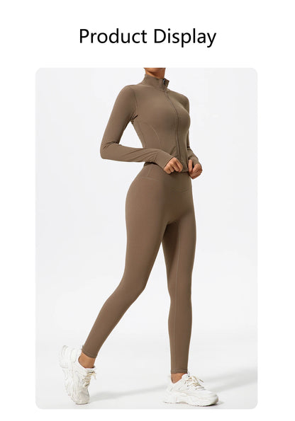 Hearuisavy Summer Ultra-Soft Fabrics 2Pcs Long Sleeve Gym Set Women Quick-Dry Yoga Clothes Workout Leggings Suit Sports Jackets