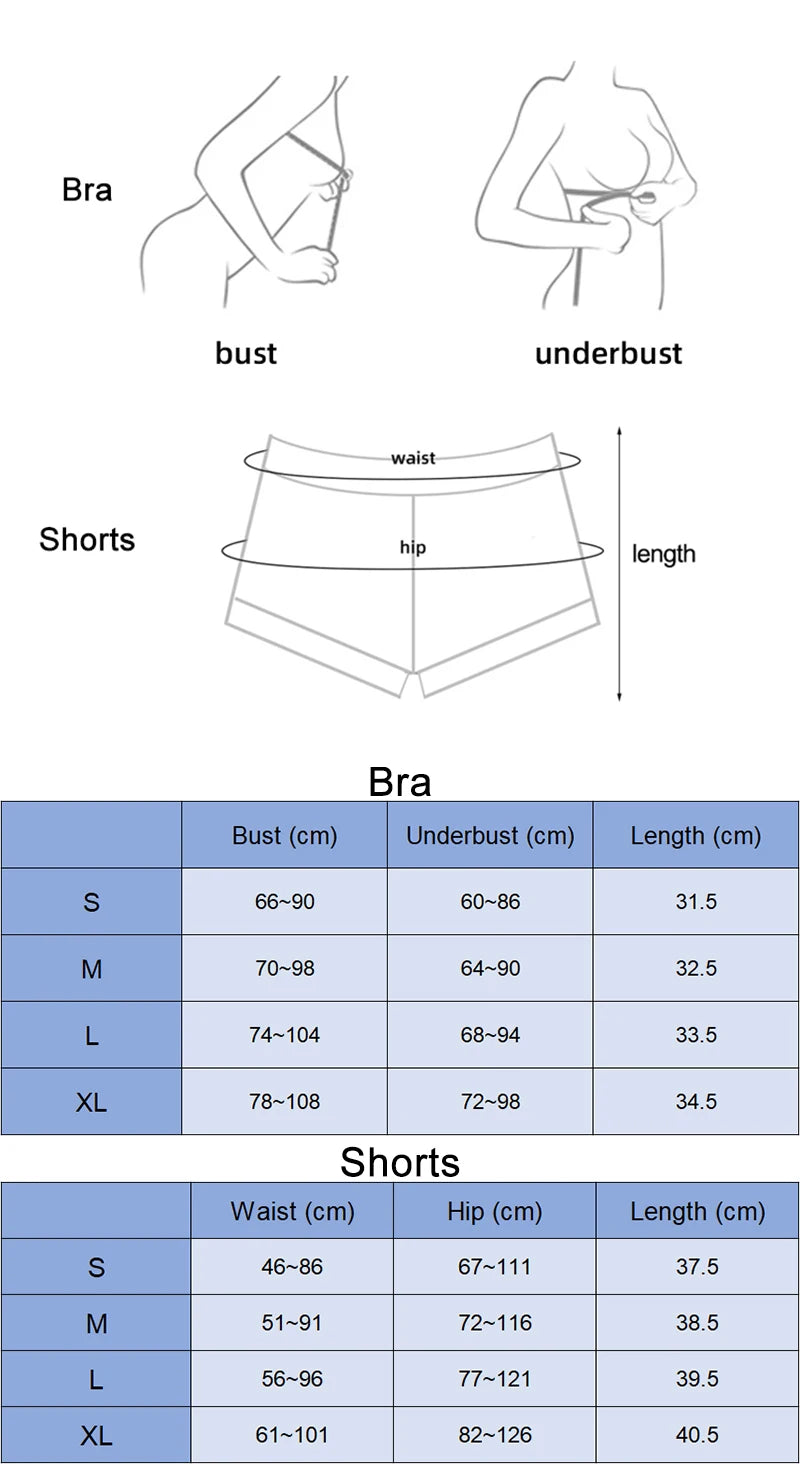 SOISOU Nylon Gym Yoga Set Women's Tracksuit Cycling Shorts Set Tight Elastic Short Chest Pad Removable Bra Womens Clothing