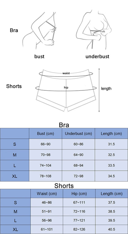 SOISOU Nylon Gym Yoga Set Women's Tracksuit Cycling Shorts Set Tight Elastic Short Chest Pad Removable Bra Womens Clothing