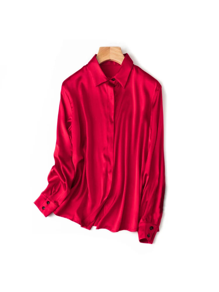 SuyaDream Woman Solid Shirts 93%Real Silk 7%Spandex Long Sleeves Chic Blouses, 2025 Spring Autumn Office Lady Top