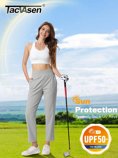 TACVASEN UPF 50+ Golf Pants Women's Lightweight Quick Dry Stretch Pants High Waisted Work Athletic Casual Pants 5 Pockets
