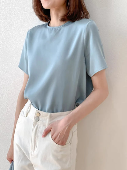 SuyaDream Women T Shirt 22mm Real Silk O Neck Short Sleeves Summer Tee 2025 New Chic Tops Pink Purple