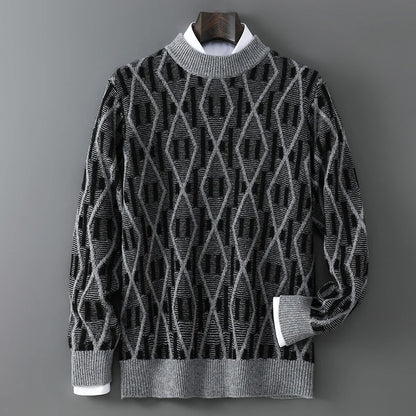 New 100% Pure Wool Cashmere Men's Mock-Neck Pullover Autumn And Winter Color Matching Top Casual Thick Fashion Large Size Jacket