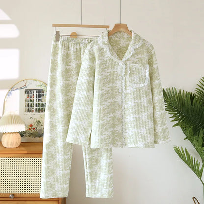 Autumn and winter new ladies pajamas set cotton air quilted long-sleeved trousers two-piece thickened cute homewear set women
