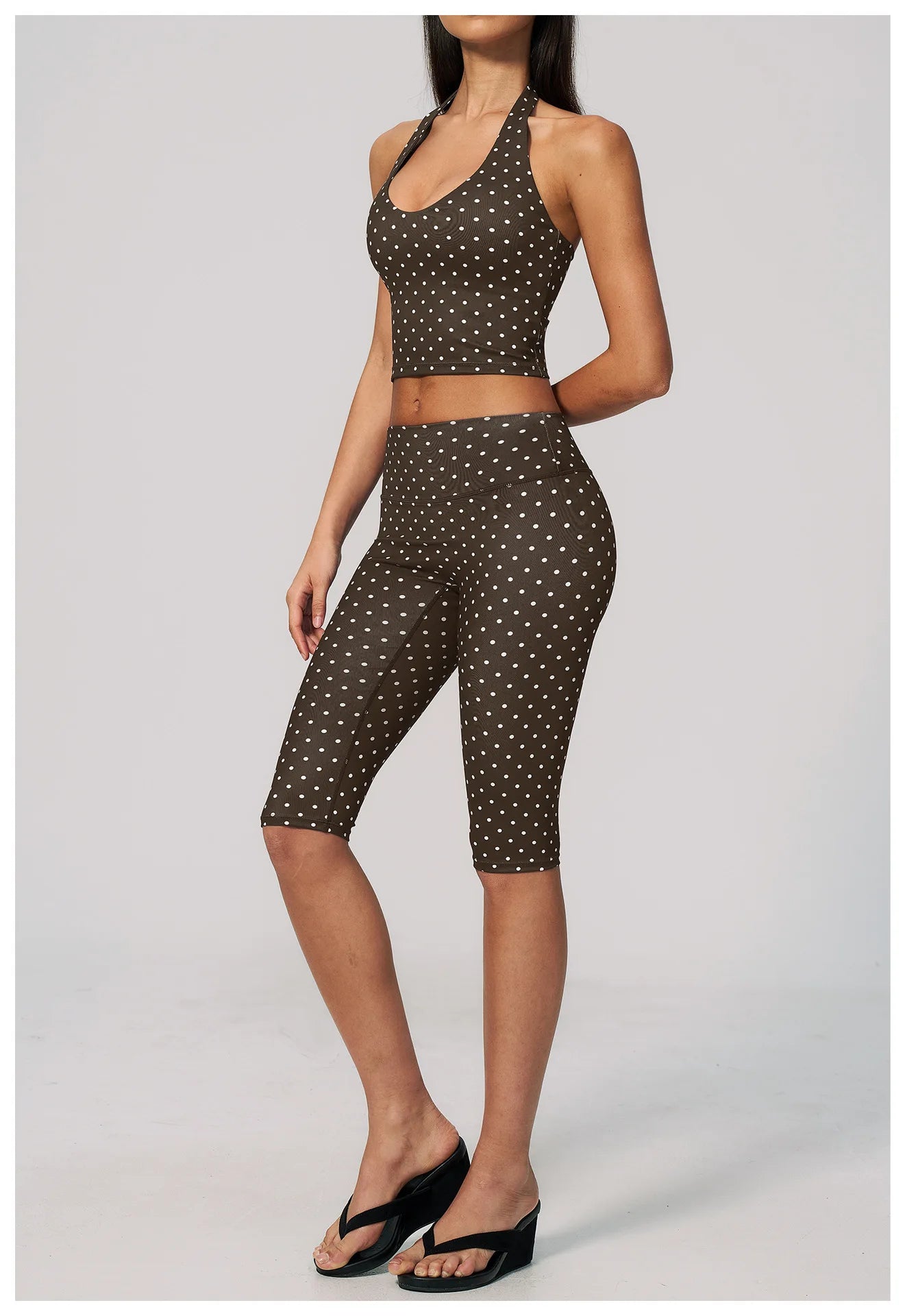 Custom LOGO women's new yoga clothes polka dot printing deep V high elastic three-dimensional fitness two-piece set