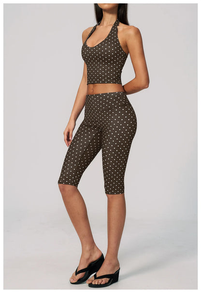 Custom LOGO women's new yoga clothes polka dot printing deep V high elastic three-dimensional fitness two-piece set