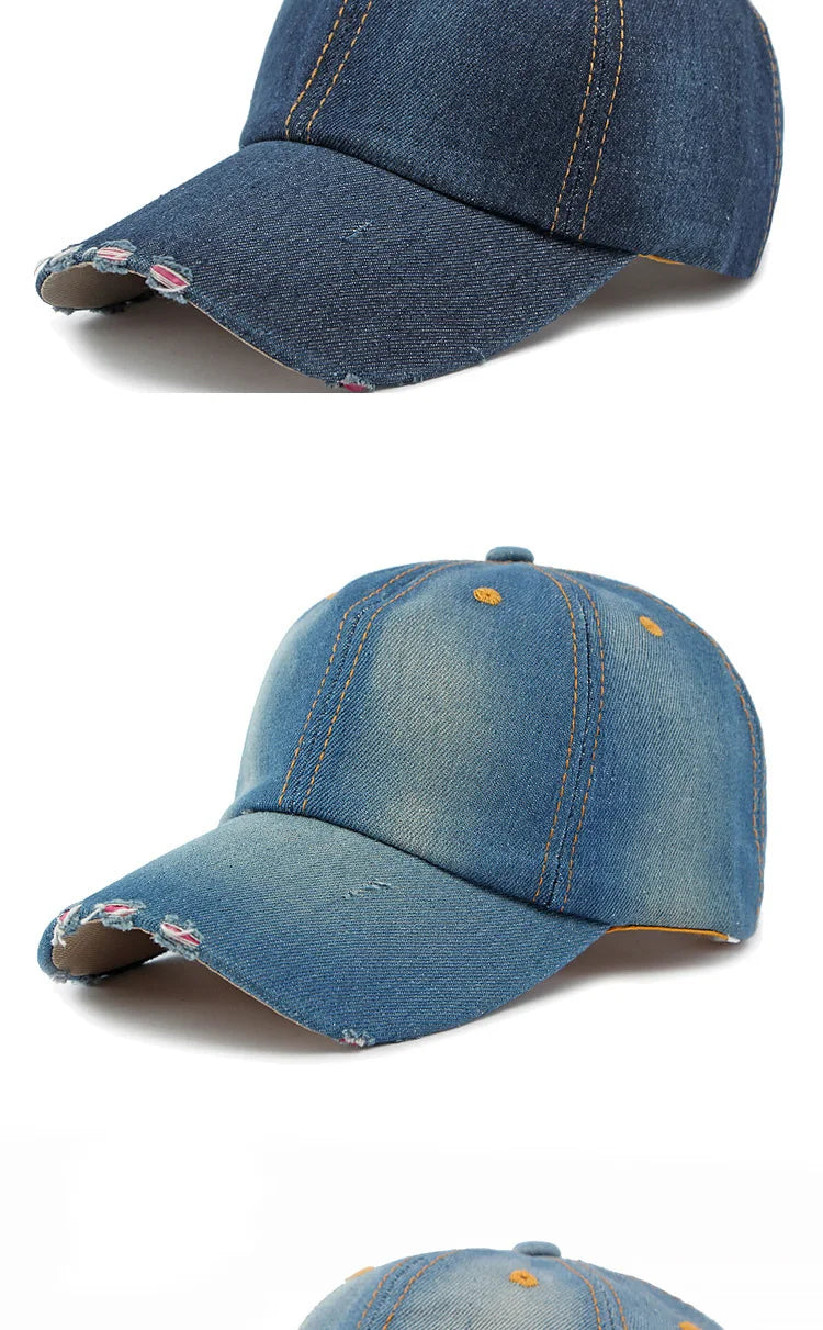 Akkad Kuti 2025 New Launch Distressed Washed Denim Cap Unisex Retro UV Protection Outdoor Sun Hat