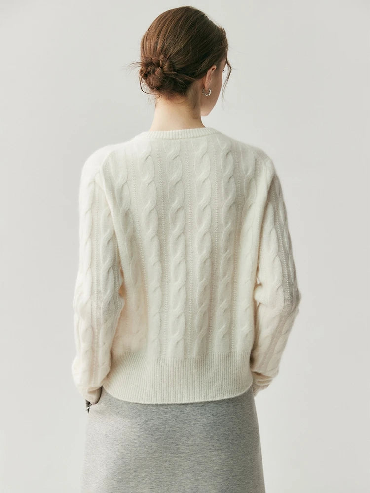 CHICUU Women's O-neck Cashmere Cardigan 100% Cashmere Sweater Cable Knit Preppy Style Cardigan Coat Autumn Winter Clothes Tops
