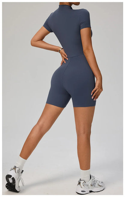 TRY TO BN Sports Jumpsuit Zipper Short Sleeves Yoga Sportswear Fitness Workout Bodysuit One Piece Suits Tights Gym Woman Clothes