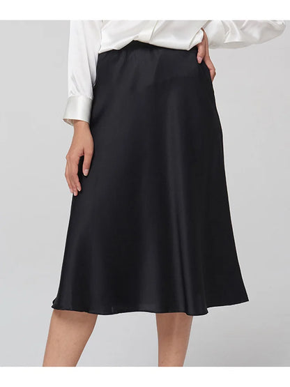 SuyaDream Silk Skirt for Woman 93%Silk 7%Spandex Solid A-line 2025 Spring Summer Chic Mid Skirts
