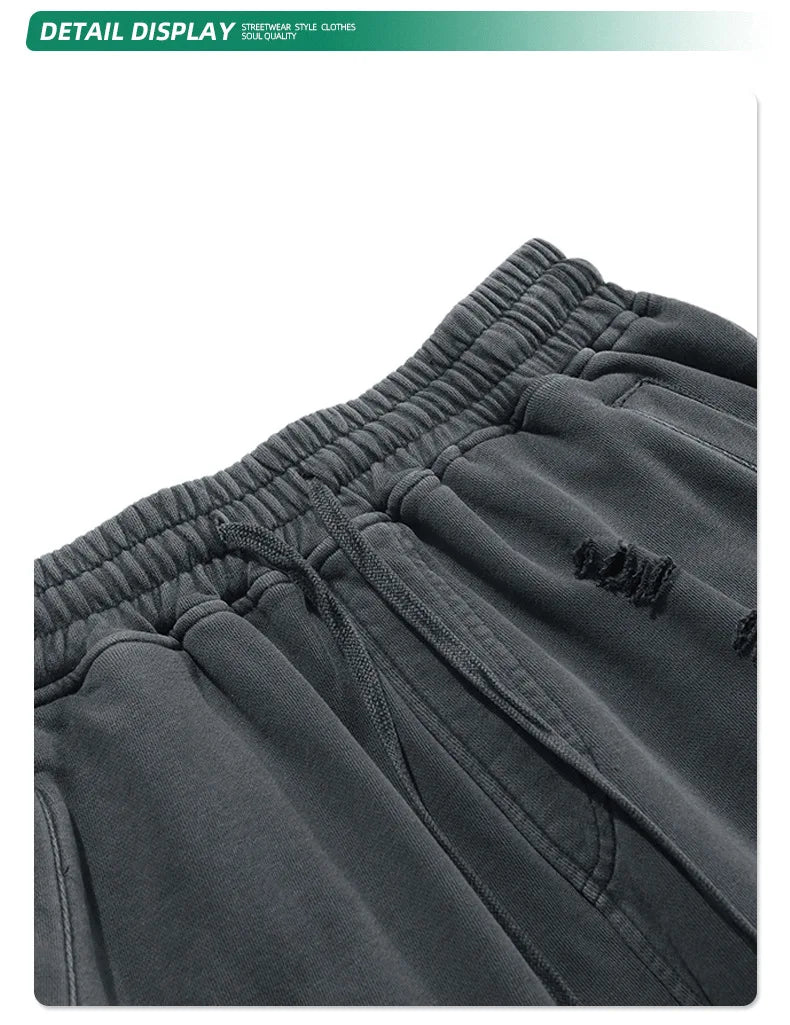 Customized LOGO Men's Heavy 100% Cotton High Street Wind Wash Old Loose Cut Couple Retro Shorts