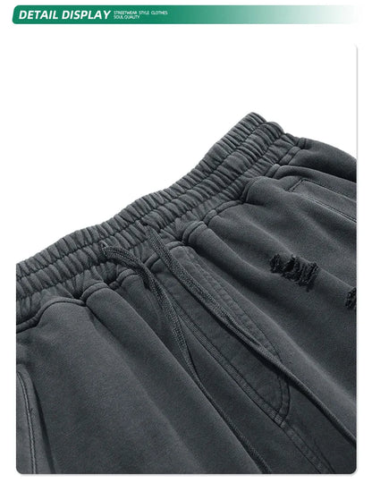 Customized LOGO Men's Heavy 100% Cotton High Street Wind Wash Old Loose Cut Couple Retro Shorts