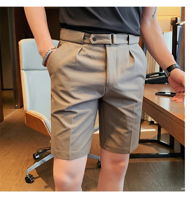 4 Color Summer British Style Suit Shorts 2023 Men Naples Business Casual Slim Fit Short Pant Fashion Slim Fit Solid Color Pants