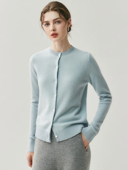 CHICUU Autumn Winter Women Thick O-neck Cardigan Basic Simple 100% Cashmere Sweater Solid Long Sleeve Cardigan Coat Knitwear