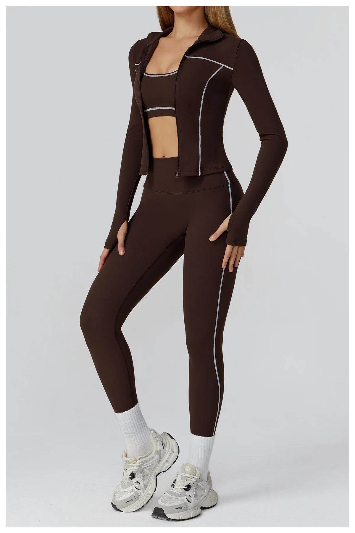 3PCS Yoga Set Women Workout Set 2 Pieces Sportswear Yoga Suit Gym Clothing Fitness Zipper Long Sleeve Sports High Waist Leggings