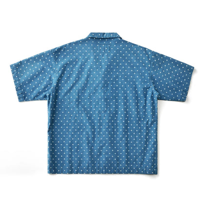 Vintage Indigo Print Shirt Men Summer New Blue Dyed Cuban Lapel Short Sleeve Single Breasted Shirt Cotton Casual Cardigan Tops