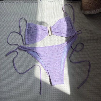 U Neck Wrinkled Crinkled Bikini Women Swimwear Female Swimsuit Two-pieces Bikini set High Cut Bather Bathing Suit Swim V5708B