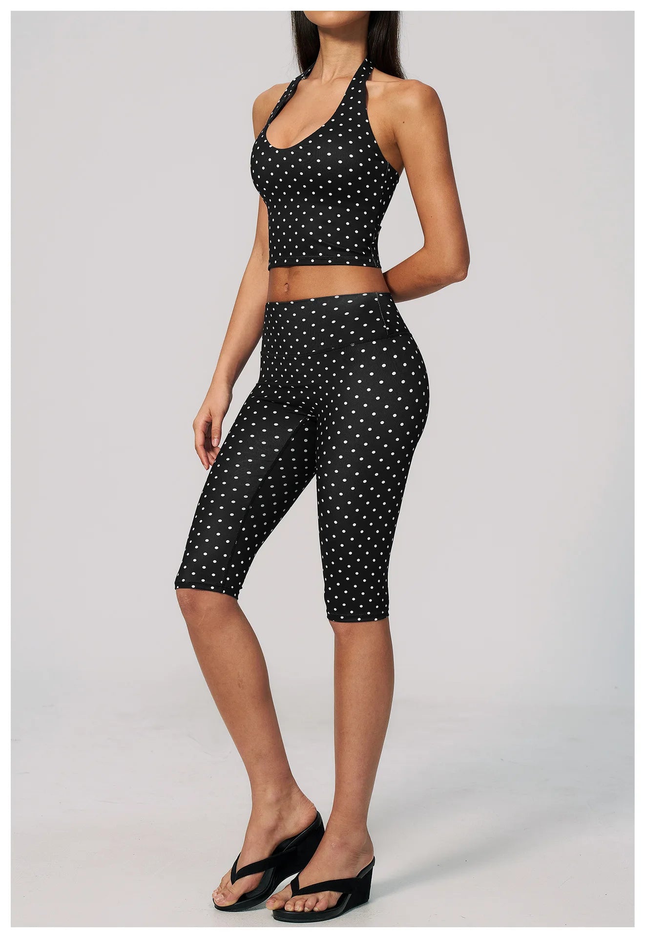 Custom LOGO women's new yoga clothes polka dot printing deep V high elastic three-dimensional fitness two-piece set