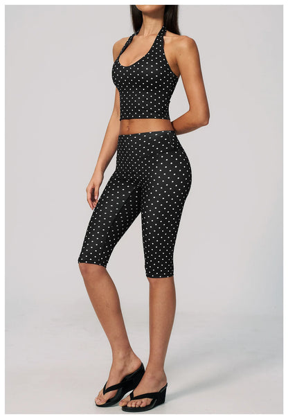 Custom LOGO women's new yoga clothes polka dot printing deep V high elastic three-dimensional fitness two-piece set