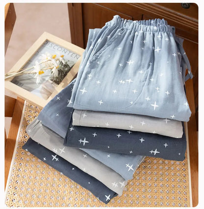 2026 Spring/Summer New Couple Sleeper Pants 100% Cotton Gauze Men's and Women's Casual Loose Home Thin Pants bottoms womens