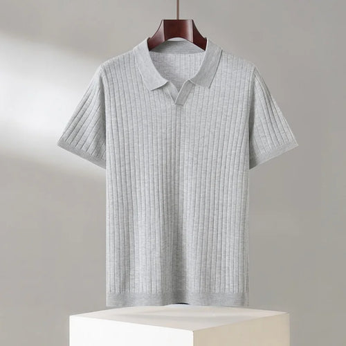 Summer New Men's 100% Lyocell Scissor Collar Solid Color T-Shirt Knit Pullover Bussiness Casual Short-sleeved POLO Collar Tees