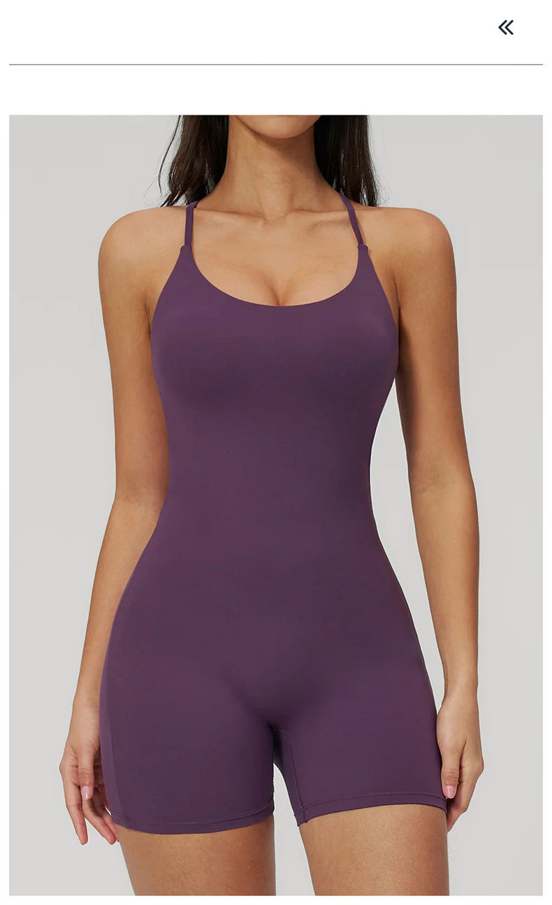 TRY TO BN Yoga Jumpsuit Shorts Cross Beautiful Back Sportswear Fitness Bodysuit One Piece Set Workout Running Gym Women Clothing