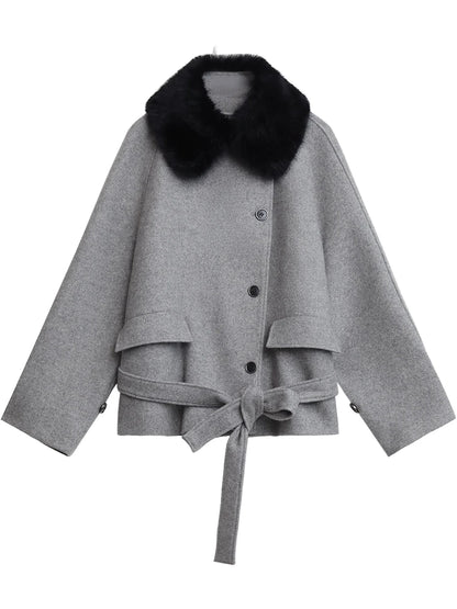 CHIC VEN Women Korean Coat Loose Casual Woolen Single-sided Detachable Collar Female Overcoat Ladies Jacket Autumn Winter 2025