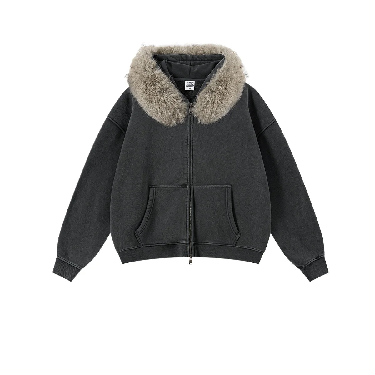 Custom LOGO Men's 400G Autumn Winter Retro Washed Boxy Fleece Collar Plush Thickened  Hooded  Zipper Jacket Couple style set