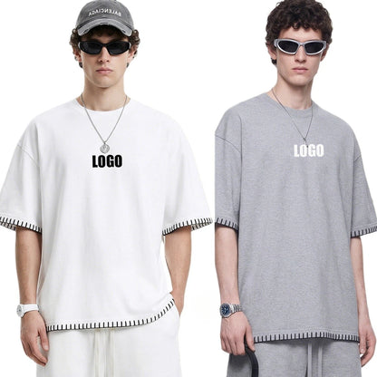 Custom LOGO Men's 240G Cotton Polyester American Cool Short Width Boxyfit Loose Short Sleeve T-Shirt Casual Top