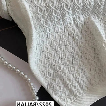 Ice Silk Polo Shirt Knitted Short Sleeve T-Shirt Summer Chic Thin Unique Jacquard Women Tops 2026 Korean Style Women’s Clothing