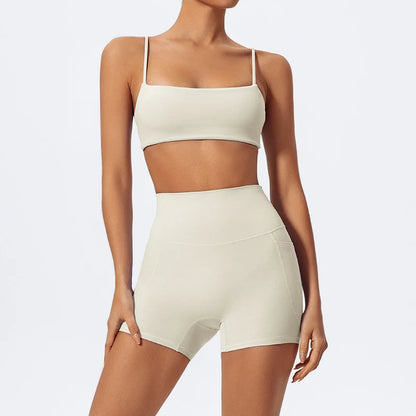 Summer Women Two Piece Gym Workout Set Female Bra Yoga Sets 2ps Shorts Fitness Wear Women Quick-Dry Camisole Sports Bra Suits